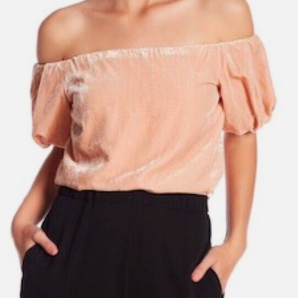 NWT WAYF Lindon Off-the-Shoulder Velvet Blouse in Pale Blush